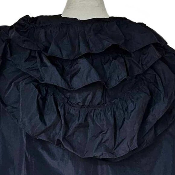 VALENTINO NAVY RUFFLE TRIM NECK TIE JACKET (40) - Picture 13 of 15